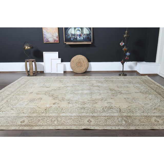 1970s 1970s Vintage Persian Handmade Wool Cotton Beige Area Rug For Sale - Image 5 of 11