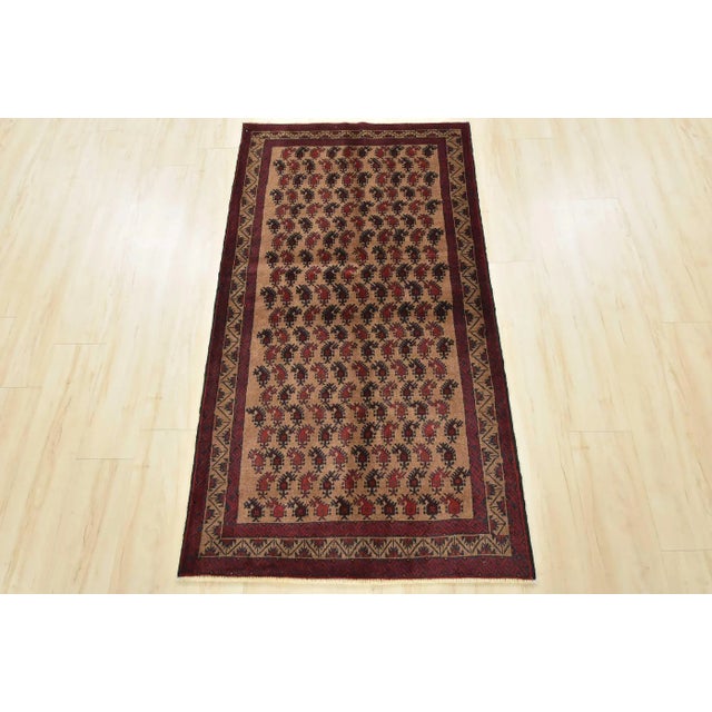 Cabin Baloch Rug 3’2” X 5’9” Brown Wool Vintage Tribal Hand-Knotted Carpet For Sale - Image 3 of 13