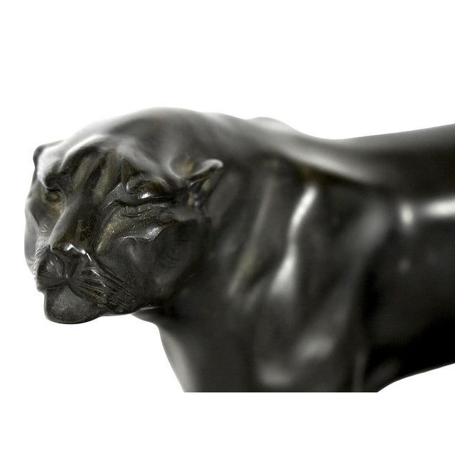 Jacques Limousin, French Art Deco Panther Patinated Sculpture, 1940s, Metal on Marble Base For Sale - Image 6 of 7