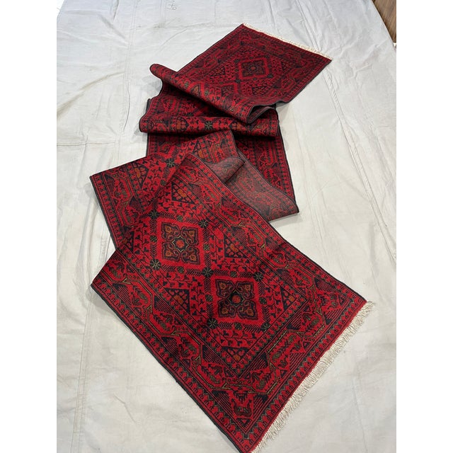 Extra-Long Red and Navy Tribal Medallion Runner Rug, 2'7" X 19'1" For Sale - Image 13 of 16