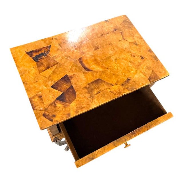 Henry Link Vintage Tessellated Burl Wood Table on Wrought Iron Base For Sale - Image 4 of 8