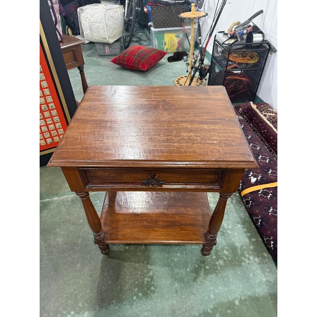 Asian Vintage Wooden Nightstand With Drawer & Lower Shelf, A Pair For Sale - Image 3 of 5