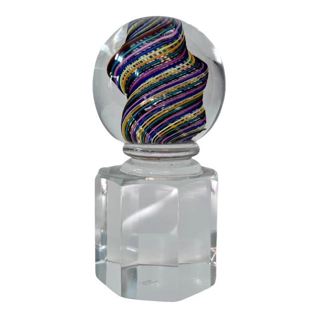 Signed Italian Venini Murano Multi Color Ribbon Paperweight For Sale