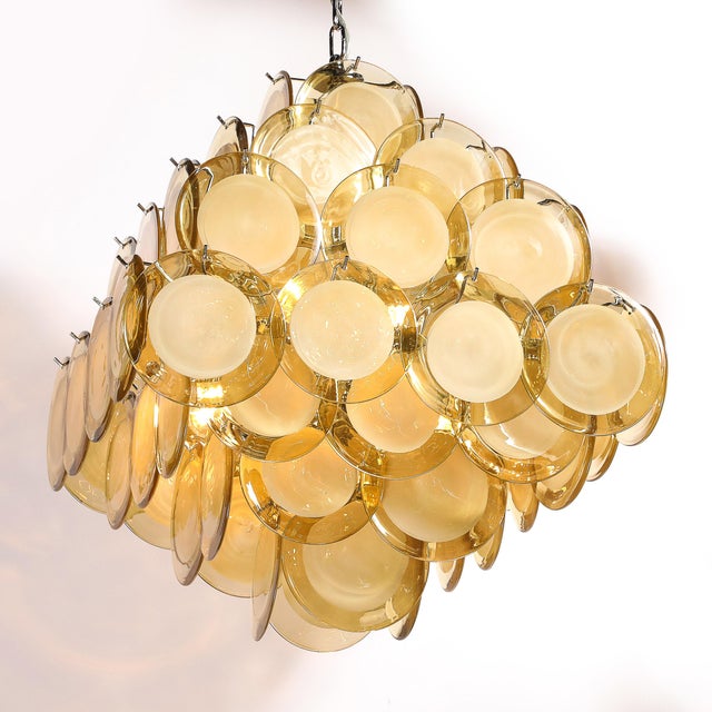 Modernist Hand-Blown Murano Glass Pagoda Form Disc Chandelier in Citrine Hue For Sale - Image 10 of 16