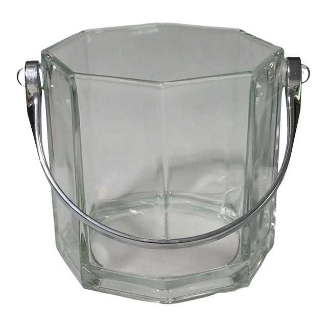 Vintage Crystal Octagon Ice Bucket Chrome Handle Marked France For Sale