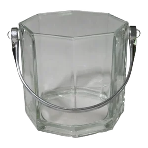 Vintage Crystal Octagon Ice Bucket Chrome Handle Marked France