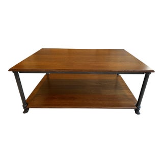 Two Tiered Oak Coffee Table With Iron Frame and Claw Foot Legs For Sale
