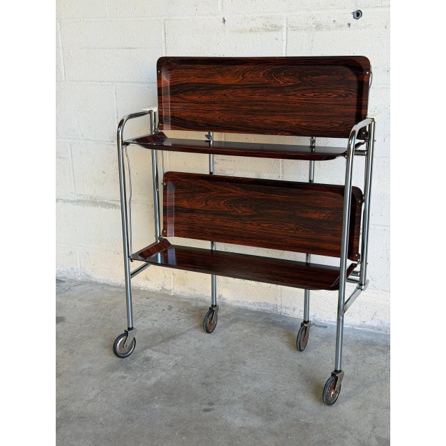 Rosewood Folding Bar Cart German Mid-Century Modern For Sale - Image 9 of 13