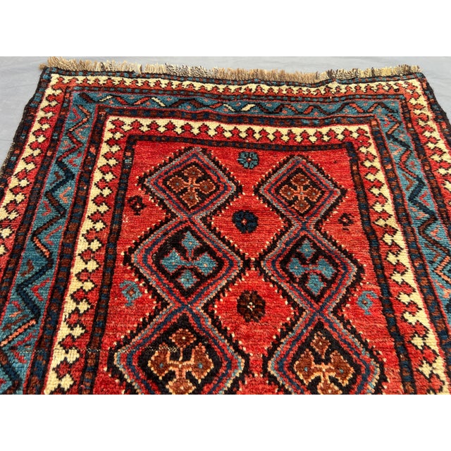Textile Red Antique Turkish Hand-Knotted Rug – Caucasian Tribal Design, Rare Vintage Wool Rug For Sale - Image 7 of 12
