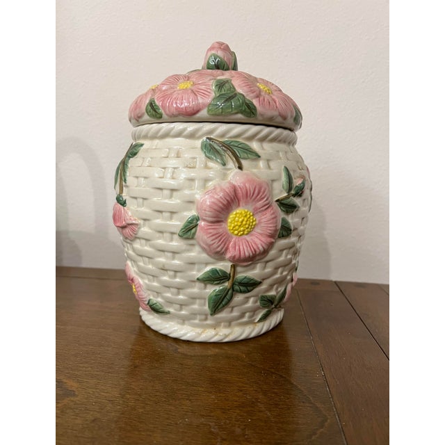 Francisan Ware Desert Rose 3D Basket Weave Cookie Jar Canister Hand painted Desert Rose pattern by Franciscan made in...