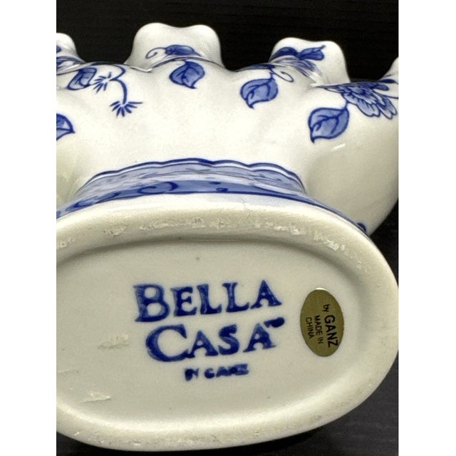 Mid-Century Modern Vintage Bella Casa by Ganz Blue White Ceramic Floral Tulip Fan Vase For Sale - Image 3 of 3