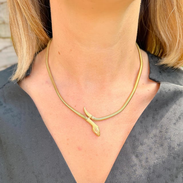 Vintage Gold-Plated Snake Necklace, 1950s For Sale - Image 3 of 9