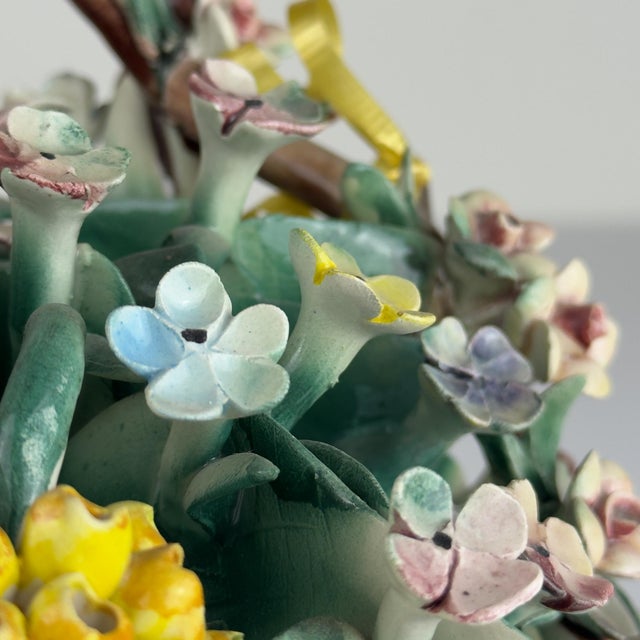 Ceramic Vintage Ceramic Flower Basket from Capodimonte, Italy 1960s For Sale - Image 7 of 17