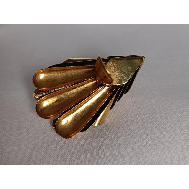 Gold Clip-on Earrings in Brass and Rhinestone, 1980s, Set of 2 For Sale - Image 8 of 11