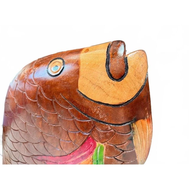 Vintage Hand-Carved & Painted Wooden Fish Serving Platter / Wall Art For Sale - Image 4 of 9