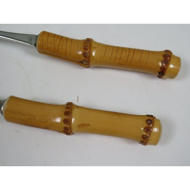 Wood Mid-Century German Bamboo and Stainless Steel Salad Serving Set from Solingen, 1960s For Sale - Image 7 of 11