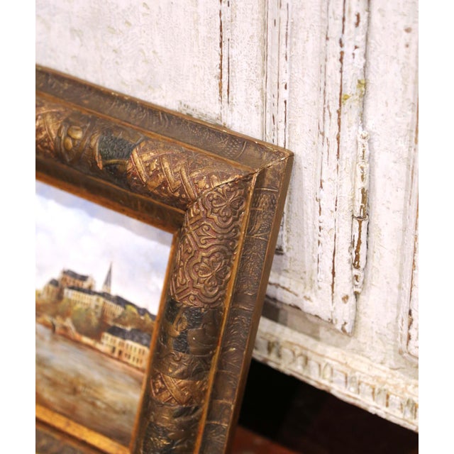 19th Century French Porcelain Painting of the City of Auxerre in Carved Frame For Sale - Image 9 of 11