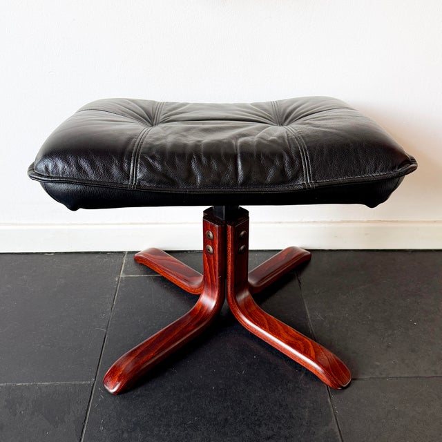 Ikea Vintage Lindos Black Leather and Wood Ottoman from Ikea, 1997 For Sale - Image 4 of 15