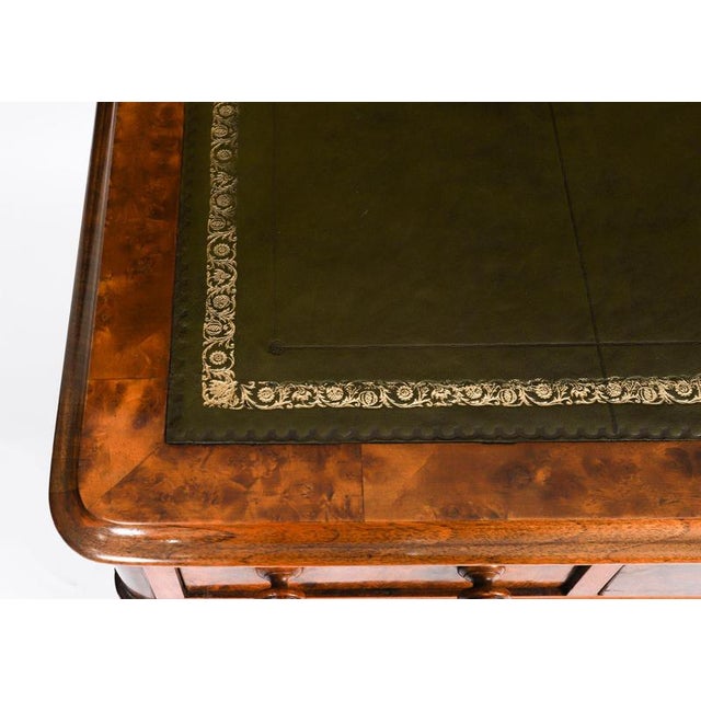 Antique Victorian Burr Walnut Twin Pedestal Desk, 1860s For Sale - Image 4 of 18