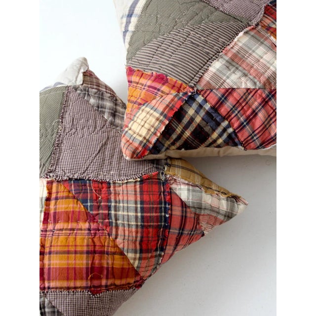 Beige Vintage Patchwork Throw Pillows Pair For Sale - Image 8 of 9