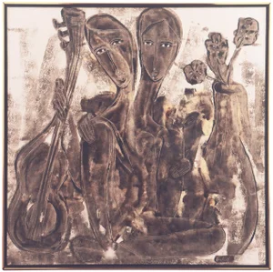 'Two Women With a Guitar' by Harold Kimball, Large Tonalist Figural Oil, New Orleans, New York