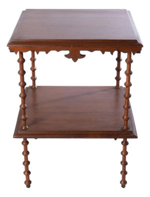 Early 20th Century Table With Spool Legs and Fancy Apron