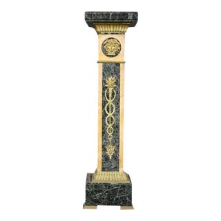 19th C French Louis XV Marble Pedestal With Bronze Figural Accents For Sale