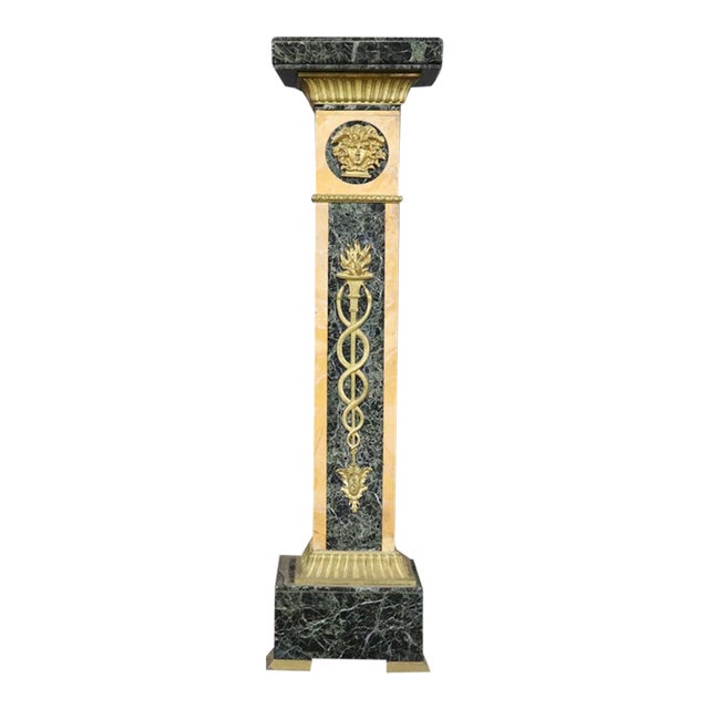 19th C French Louis XV Marble Pedestal With Bronze Figural Accents For Sale
