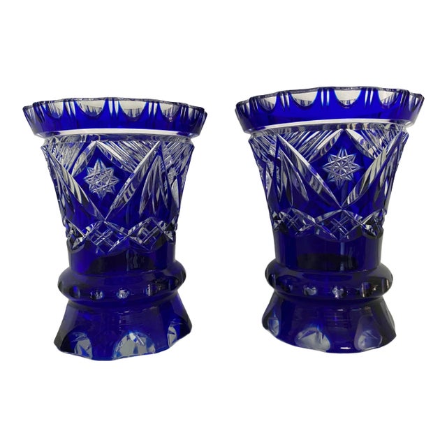 Vintage Crystal Cut Vases- Set of 2 For Sale