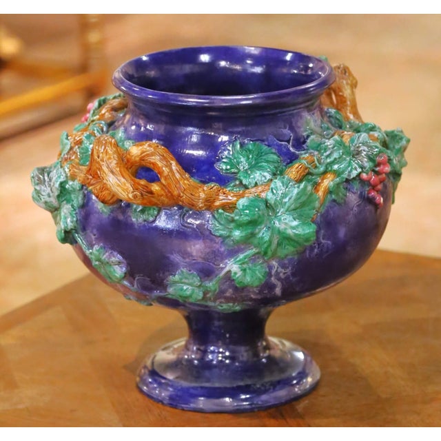 19th Century French Barbotine Terracotta Urn Signed MI De Sèvres 1858 For Sale In Dallas - Image 6 of 11