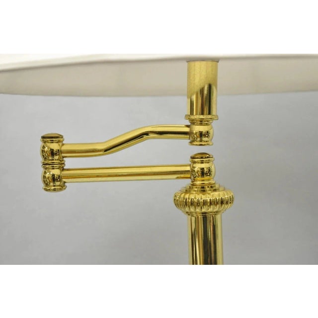 Late 20th Century Vintage Traditional Polished Brass Swing Arm Reading Pole Floor Lamp W/ Shade For Sale - Image 5 of 12