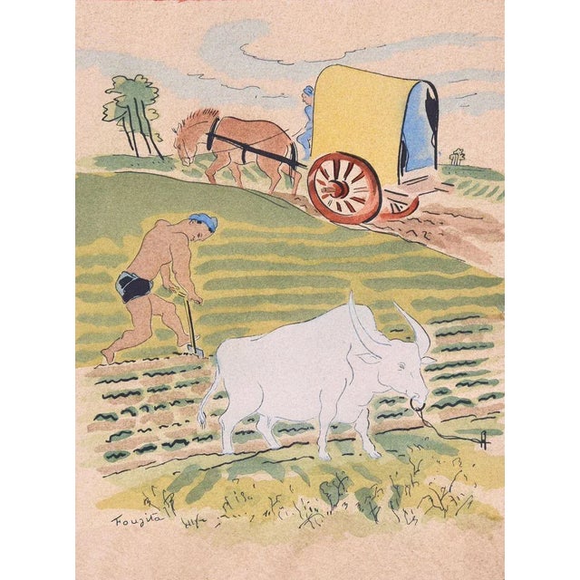 Field Work - Original Lithograph by L.T. Foujita - 1928 1928 For Sale - Image 3 of 3