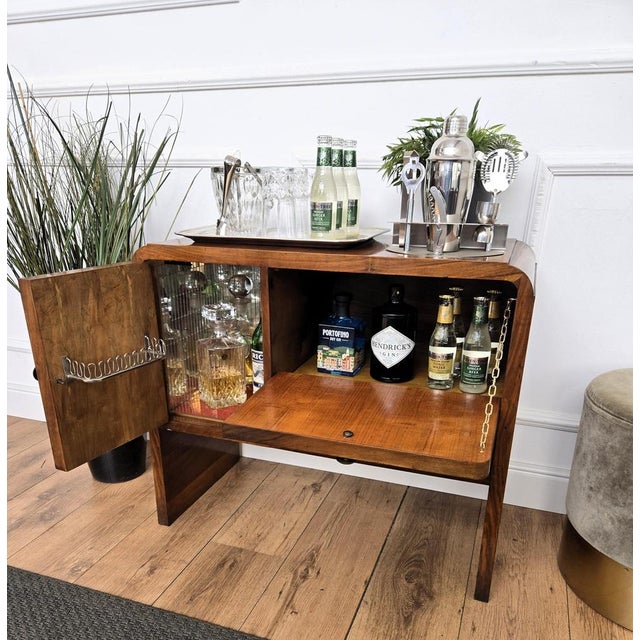 Vintage Italian Art Deco Walnut and Mosaic Cocktail Cabinet, 1940s For Sale - Image 3 of 12