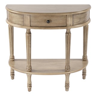 Mozart 31.5 in. W Demilune Wood 1 Drawer Console Table with Open Lower Shelf, Antique Beige For Sale