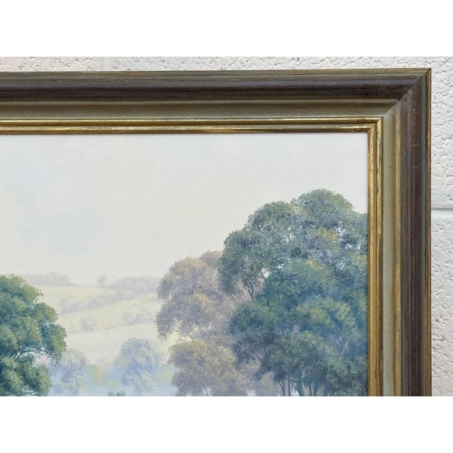 Peaceful Misty Riverside in the English Countryside with Cows & Tree Reflections Circa 1990 For Sale - Image 4 of 17