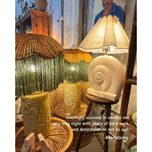 Vintage Pink Plaster Sculptural Nautilus Shell Table Lamps, a Pair — Hollywood Regency, Rewired For Sale In Miami - Image 6 of 9