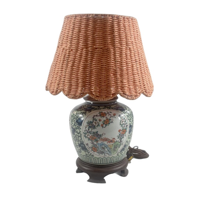Chinese porcelain lamp 13" to base of lamp by 9" diameter.