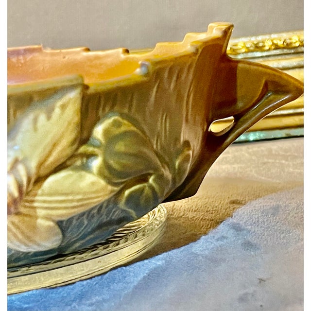 Mid-Century Modern Vintage 1940s Roseville Pottery Clematis Console Bowl 457-8 Autumn Brown MCM For Sale - Image 3 of 12