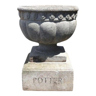 Antique Melon Ribbed Hardstone Garden Urn C1900 For Sale