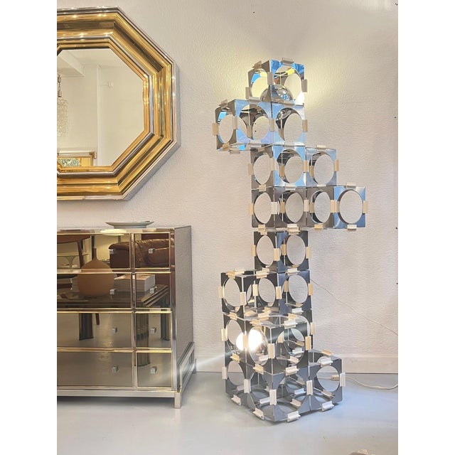 Modular Floor Lamp in Brushed and Polished Stainless Steel from Reggiani, Italy, 1970s For Sale - Image 15 of 17