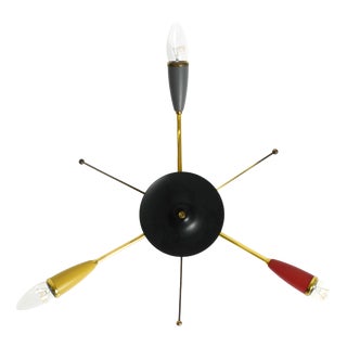 Mid-Century Modern Brass 3-Arm Sputnik Ceiling or Wall Lamp, 1950s For Sale
