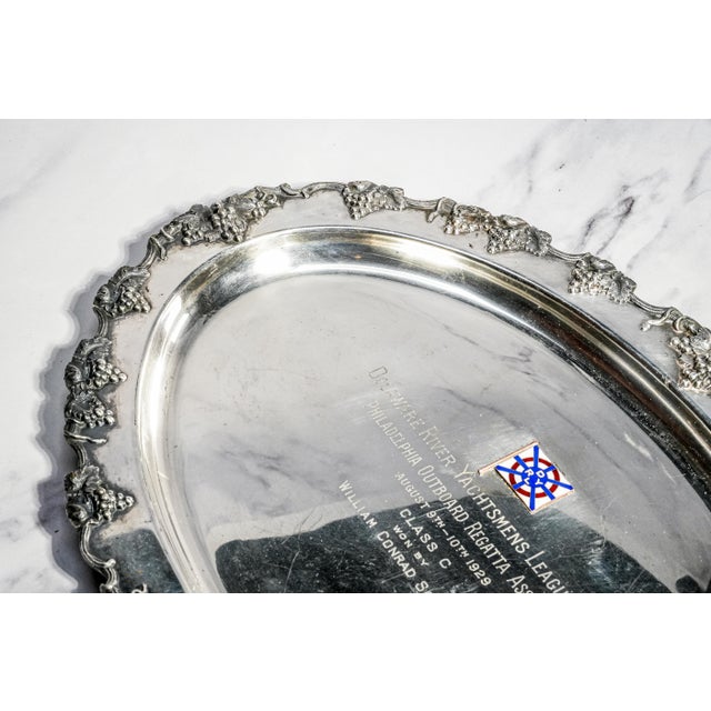 Traditional Amazing Large Antique Silverplate Regatta Trophy Presentation Tray Nautical Home Decor For Sale - Image 3 of 13