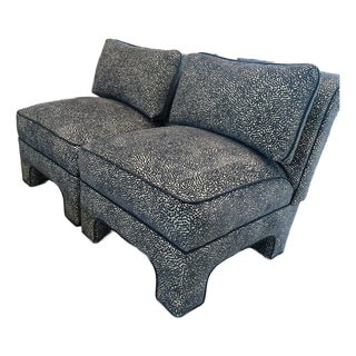 Pair of 1980s Slipper Chairs | Reupholstered Designer Velvet For Sale