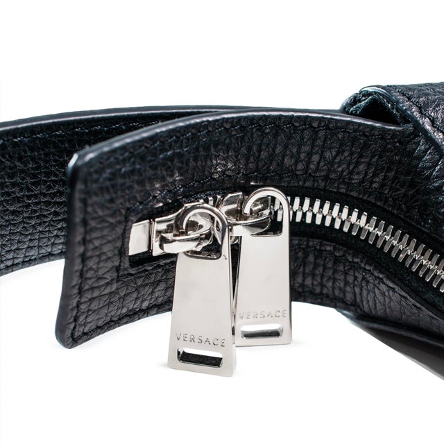 Versace Repeat Large Hobo Black Leather Silver Hardware Shoulder Bag For Sale - Image 9 of 12