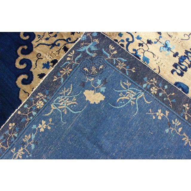 Royal Blue Antique Chinese Peking Rug in Royal Blue and Golden Camel Medallion For Sale - Image 8 of 9