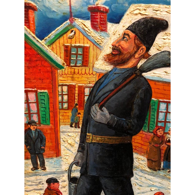 Genre: Modern Subject: Klezmer Musicians Medium: Oil Surface: Board, size includes artist decorated frame Country: United...