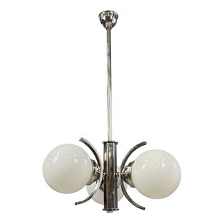 Art Deco Chrome Pendant Light with Opaline Glass Shades, 1930s For Sale