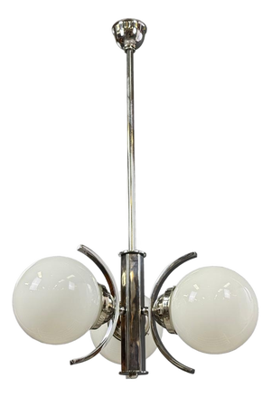 Art Deco Chrome Pendant Light with Opaline Glass Shades, 1930s