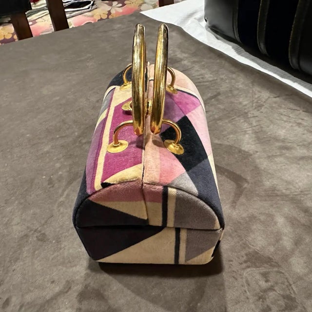 1960s Haute Couture Velvet and Brass Iconic Minaudiere Bag by Emilio Pucci For Sale - Image 6 of 12