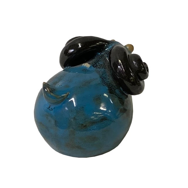 Navy Blue Handmade Navy Blue Ram Small Ceramic Animal Figure Display Art For Sale - Image 8 of 9